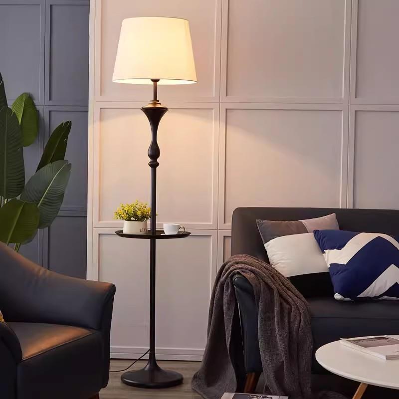 美式复古带置物架茶几一体落地灯客厅沙发旁边角落装饰立式台灯