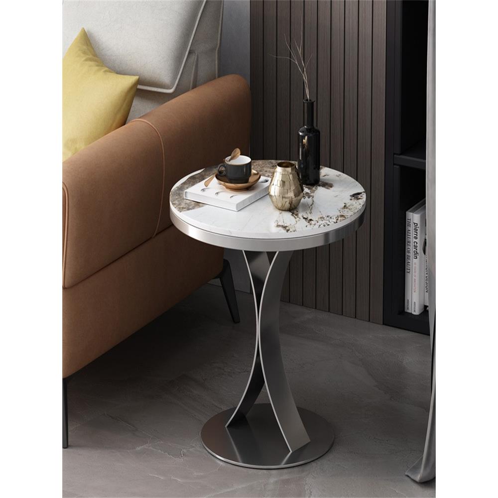 北欧轻奢沙发边几边柜岩板角几网红简约小户型客厅圆桌茶几金黑色