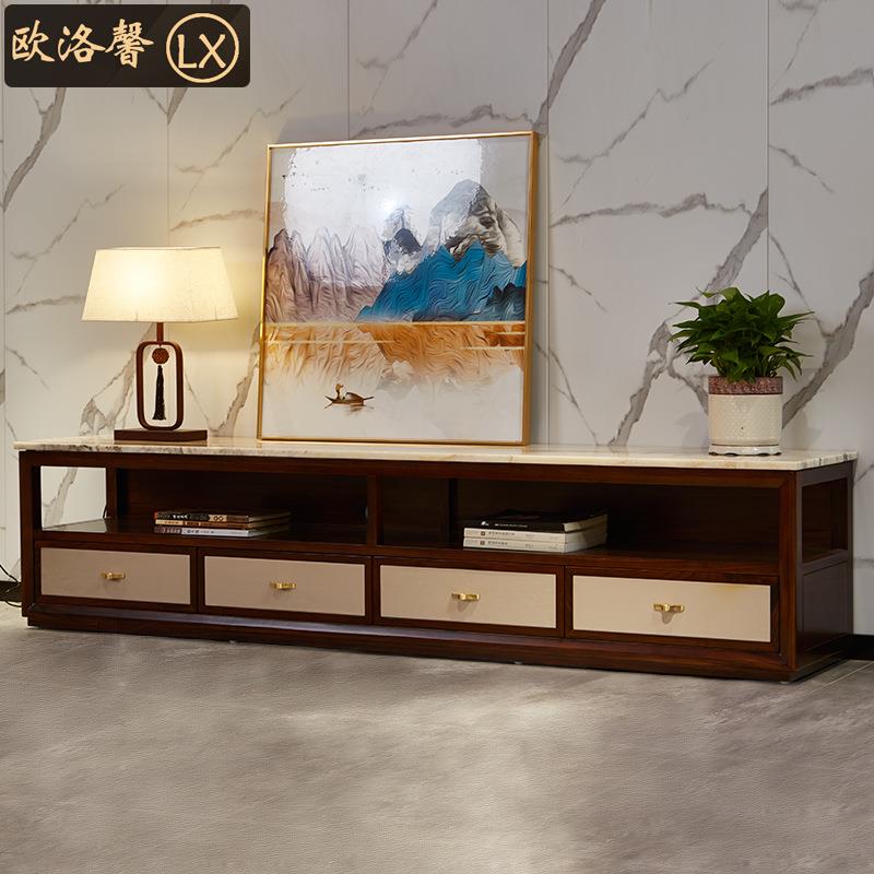 新中式天然石地柜大理石电视柜茶几客厅组合家具美式乌金木影视台