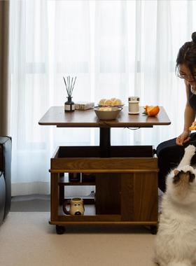 移动茶几推车可升降小户型实木客厅家用多功能沙发边几旋转角几