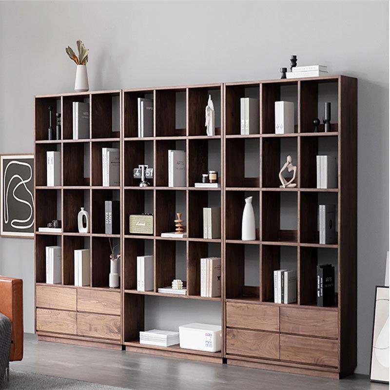 北美黑胡桃木满墙书柜北欧简约客厅展示柜书房置物架落地书架组合