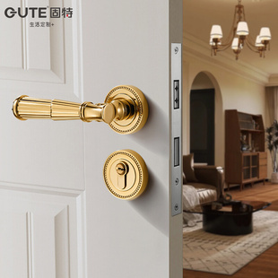 复古房门锁家用型磁吸静音室内卧室木门把手锁具 固特金色法式