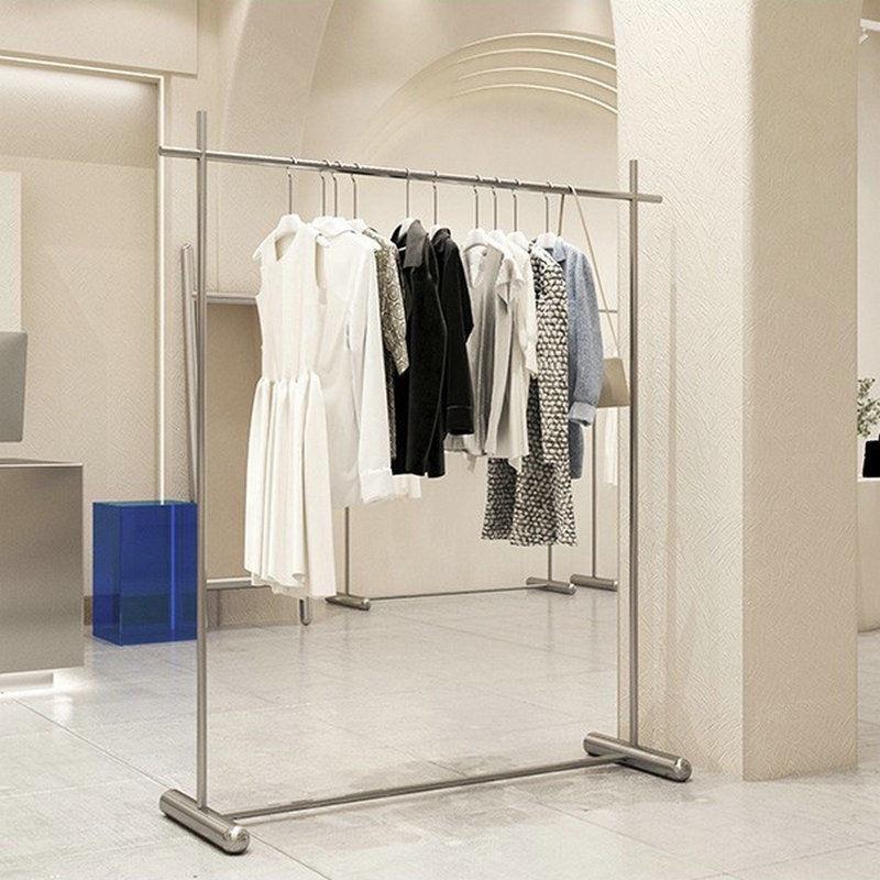 服装店落地式不锈钢拉丝挂衣架女装店中岛货架展示架简约陈列道具