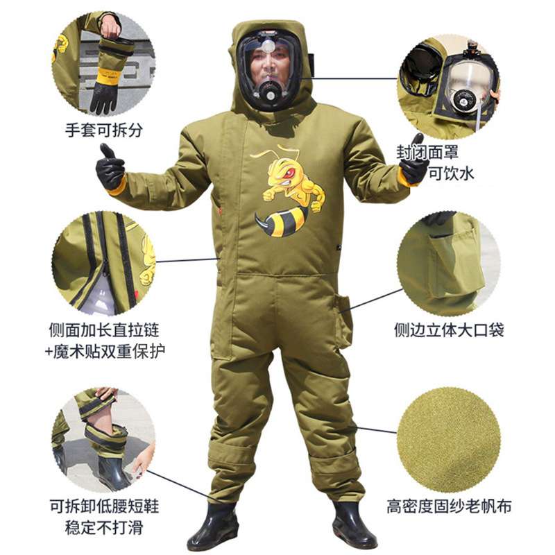 帆布马蜂服连体防蜂衣四风扇防蜂服加厚耐磨抓胡蜂衣马蜂防护服装