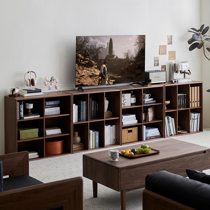 崇匠家具实木矮书柜格子柜组合落地储物电视柜黑胡桃木展示柜书架