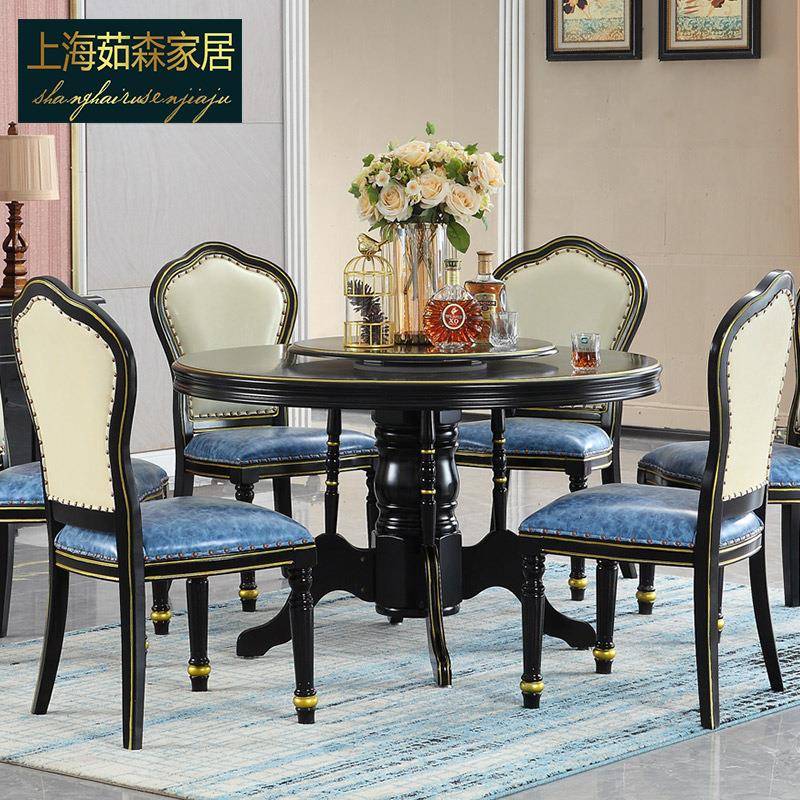 轻奢大理石餐桌椅组合圆桌现代简约岩板圆形小户型带转盘餐厅饭桌