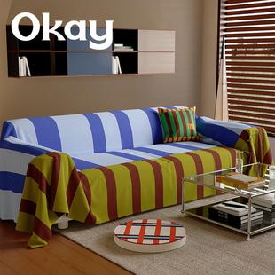 沙发盖布套罩ins简约百搭 通用韩系全包式 okay覆古条纹 沙发巾四季