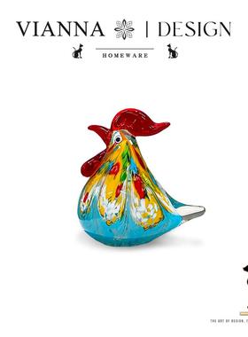 VIANNA丨咕咕鸡·HDLK创意彩色公鸡摆件寓意吉祥玻璃桌面玄关装饰