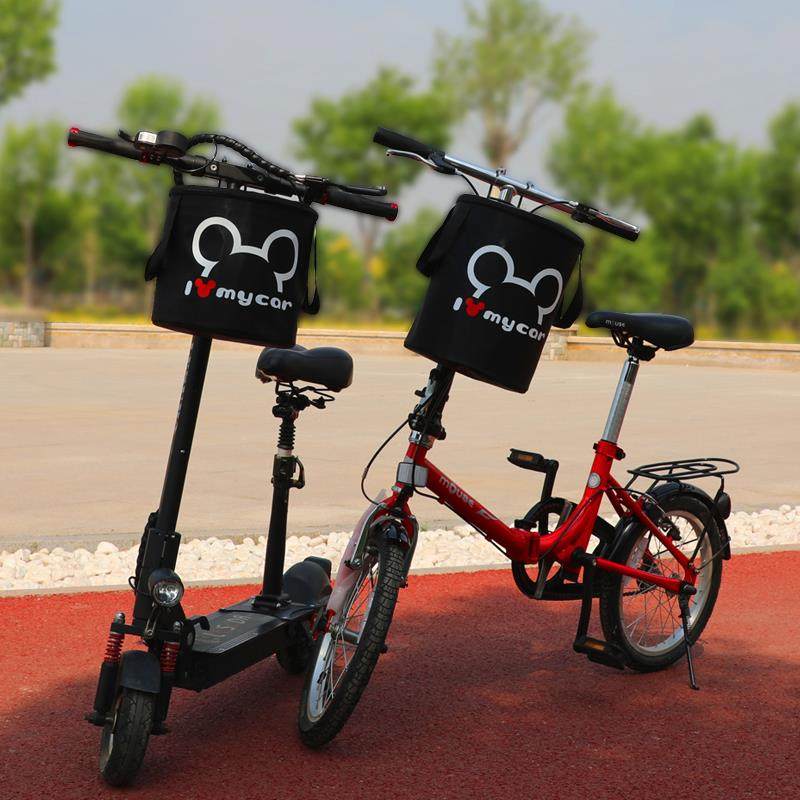 可爱折叠自行车篮筐带盖防水电动自行车滑板车布车篮前筐单车
