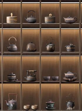 中式茶室茶柜摆件套装博古架装饰茶壶茶叶罐茶杯盖碗禅意复古摆件