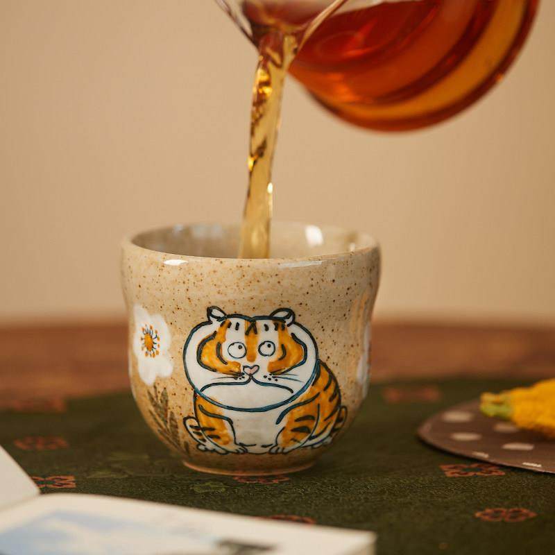 陶美集陶瓷老虎茶杯景德镇手工手绘手握水杯杯子中式早餐杯生肖虎,餐饮具,茶杯,淘宝优惠券,粉丝福利购,淘宝优惠卷