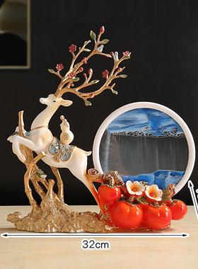 简约现代高档招财鹿画沙漏流沙事事如意摆件玄关酒柜电视柜装饰品