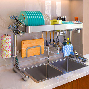 厨房不锈钢水槽置物架多功能收纳碗盘碟水池洗碗槽上方伸缩沥水架