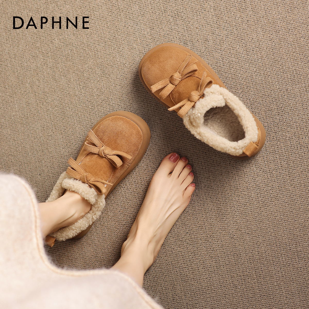 达芙妮蝴蝶结毛毛鞋女2025新款