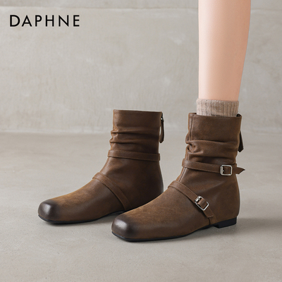 达芙妮棕色短靴女款2025年新款