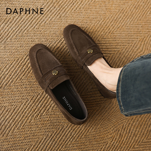 达芙妮山茶花乐福鞋女2025新款秋季绒面老钱风女鞋复古一脚蹬单鞋