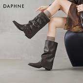 高跟短靴秋棕色裤 达芙妮美拉德靴子女2025新款 爆款 管靴尖头短筒靴