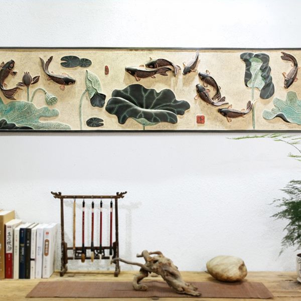 高档中国风挂画鲤鱼壁饰荷花挂件 中式背景墙复古装饰画玄关画装图片