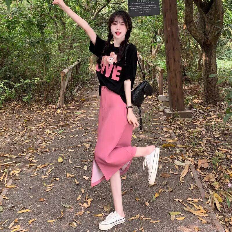 法国Rouje Dsyle大码胖mm套装女装夏季款显瘦半身裙微胖遮肉上衣