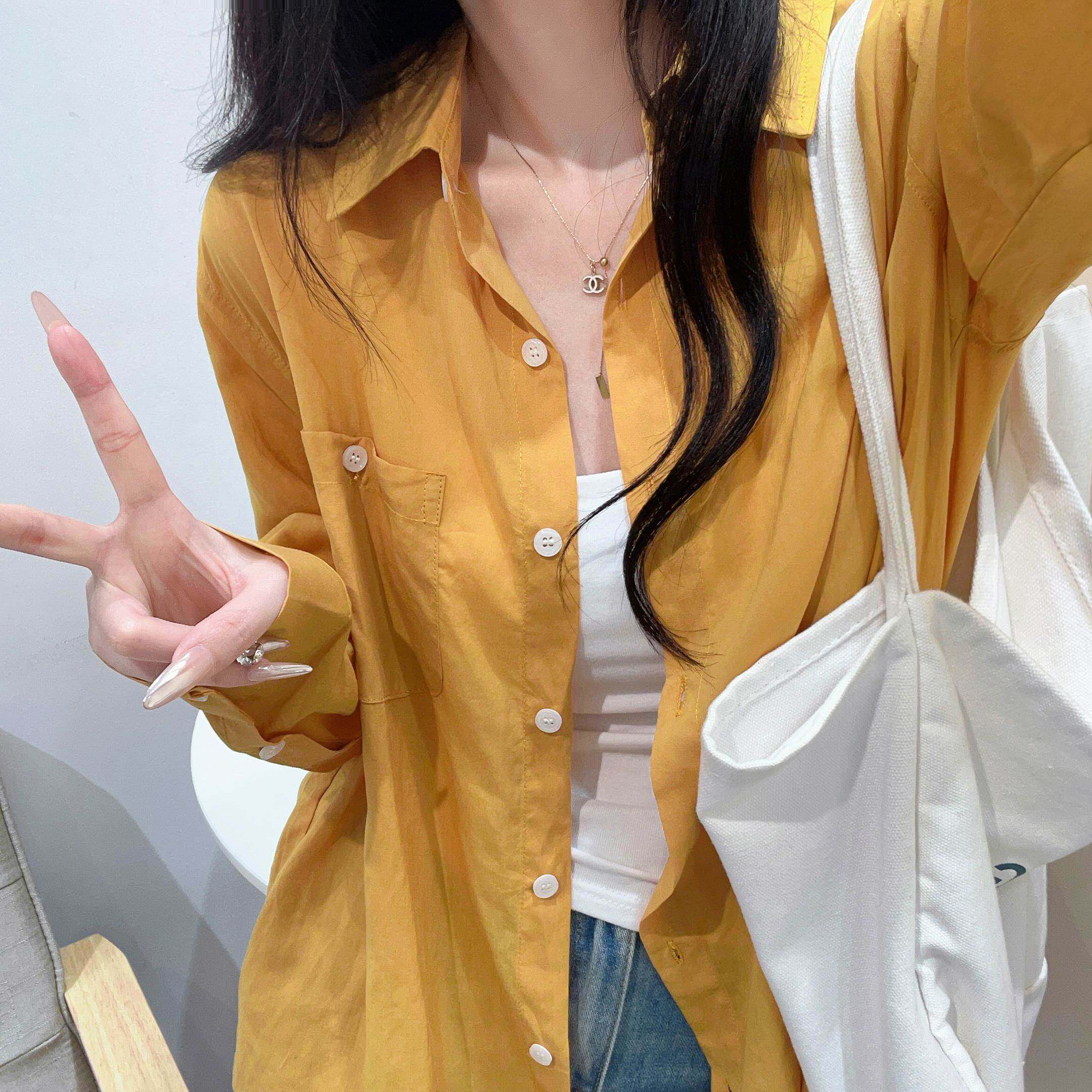 黄色衬衫春夏女装宽松休闲薄款外套防晒衫韩版设计感小众别致上衣