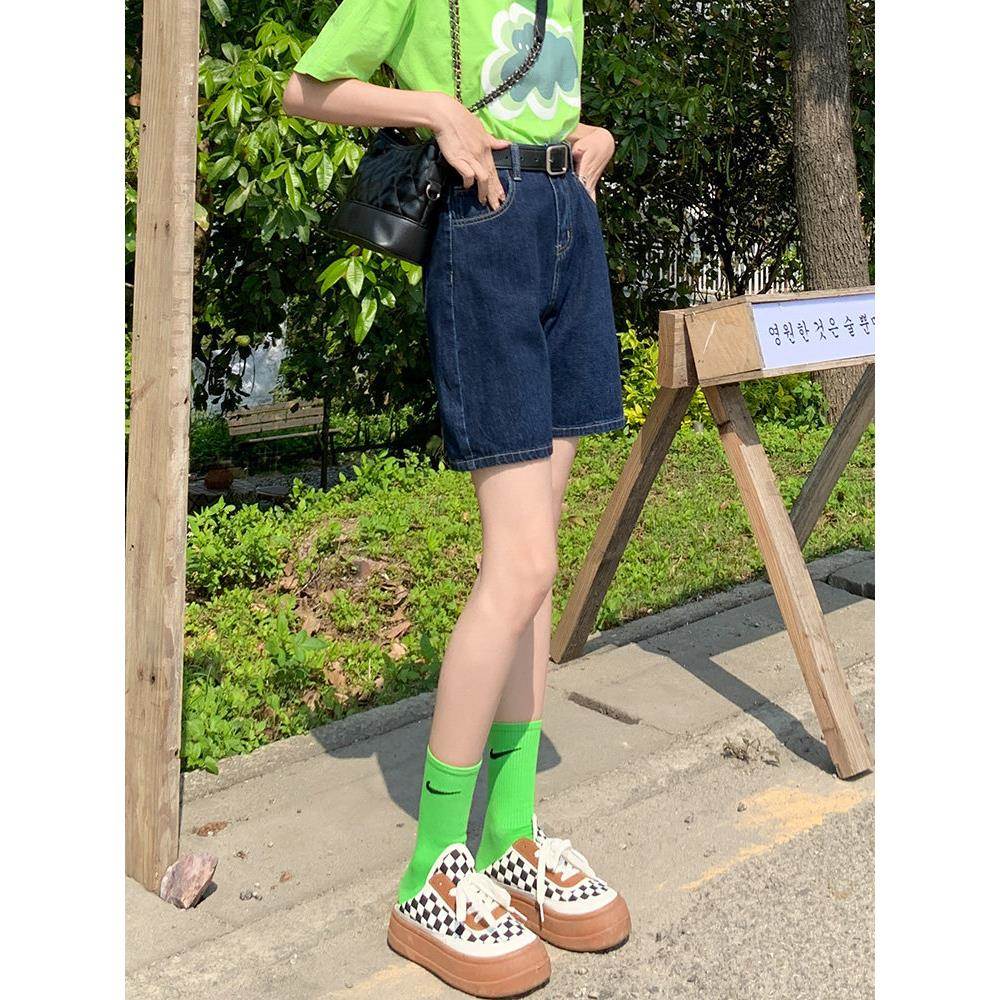 直筒牛仔短裤女夏季薄款高腰宽松小个子五分阔腿裤显瘦休闲中裤子