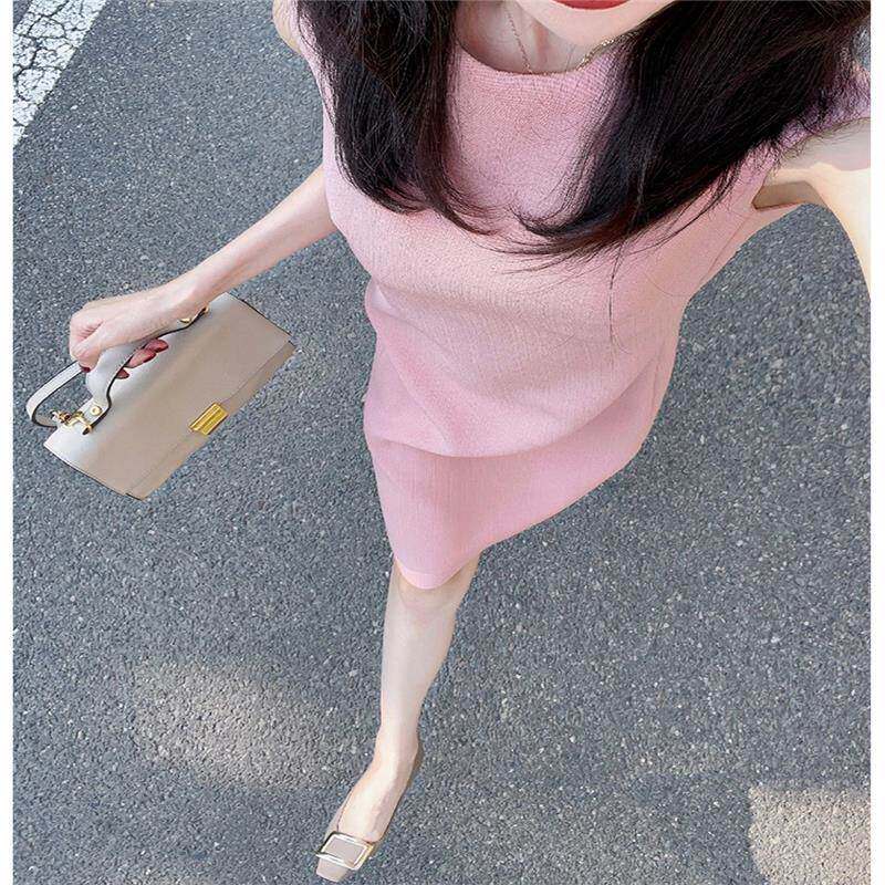 欧洲站法式高级感粉色无袖连衣裙女夏气质名媛女神范修身显瘦裙子
