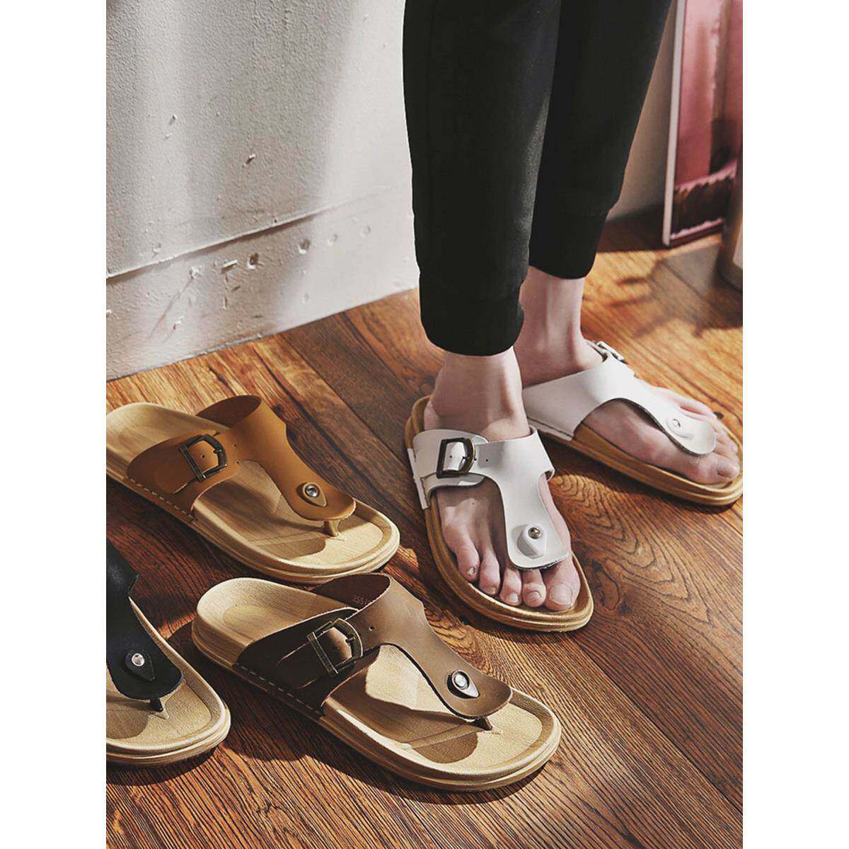 潮男沙滩人字拖2025夏季新款男鞋透气外穿拖鞋真皮防滑夹趾凉拖男