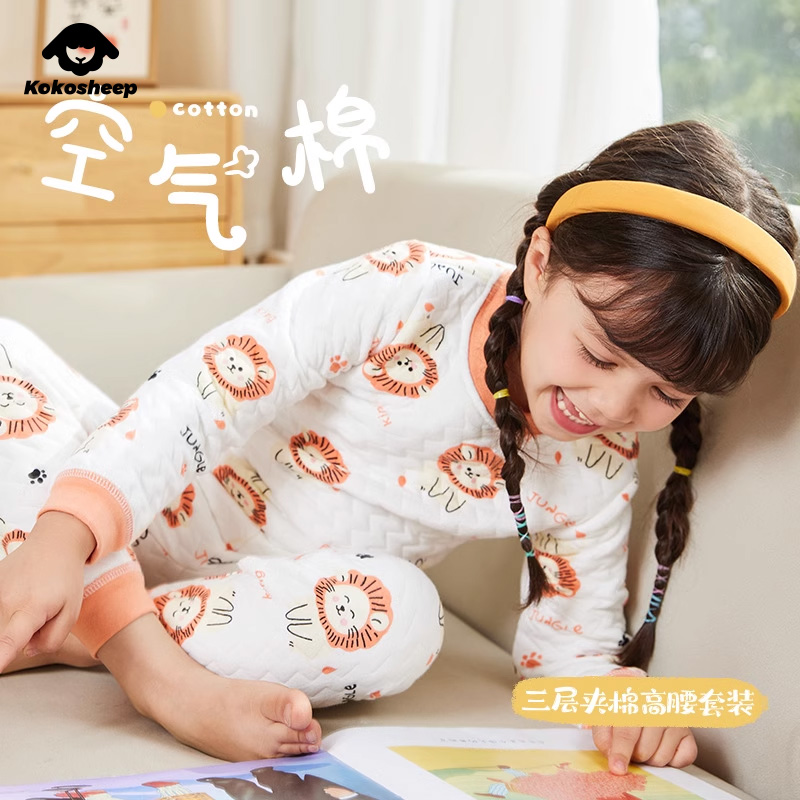 高腰保暖衣套装三层夹棉儿童