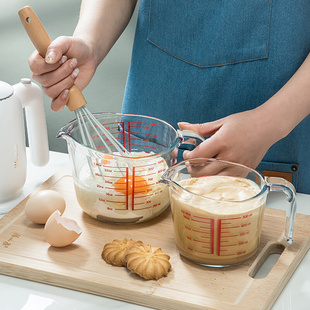 家用耐热钢化玻璃带刻度杯家用早餐杯量杯烘焙牛奶杯可微波炉烤箱