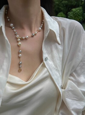 ninina家饰品施家珍珠糖果色减龄混彩项链毛衣链经典【00187】