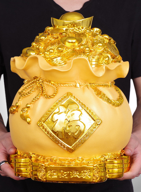 招财进宝钱袋聚宝盆摆件家居客厅书房玄关博古架店铺收银柜台工艺