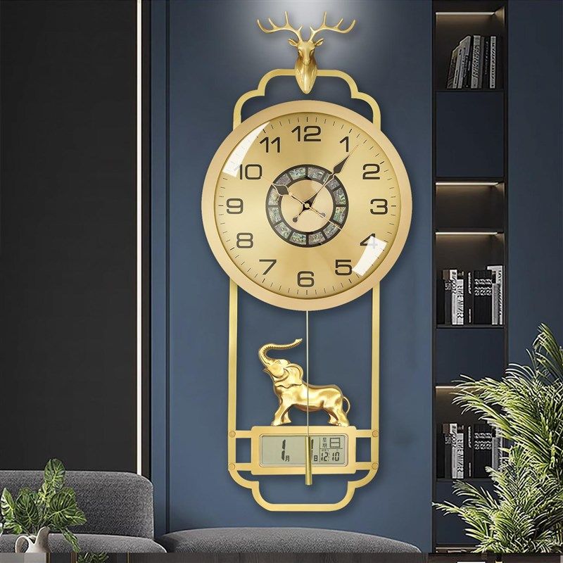 黄铜挂钟客厅家用万年历摆钟新中式创意挂墙钟表轻奢装饰大气时钟,家居饰品,挂钟,淘宝优惠券,粉丝福利购,淘宝优惠卷