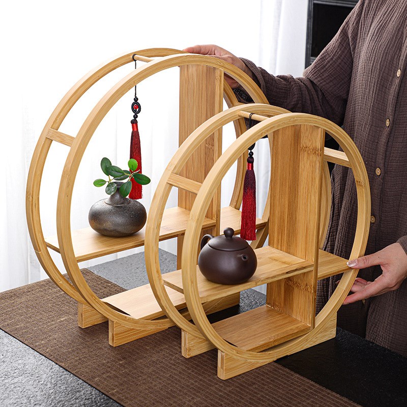 茶架子置物架小型博古架艺术品茶具陈列架茶室摆件竹制茶叶展示柜