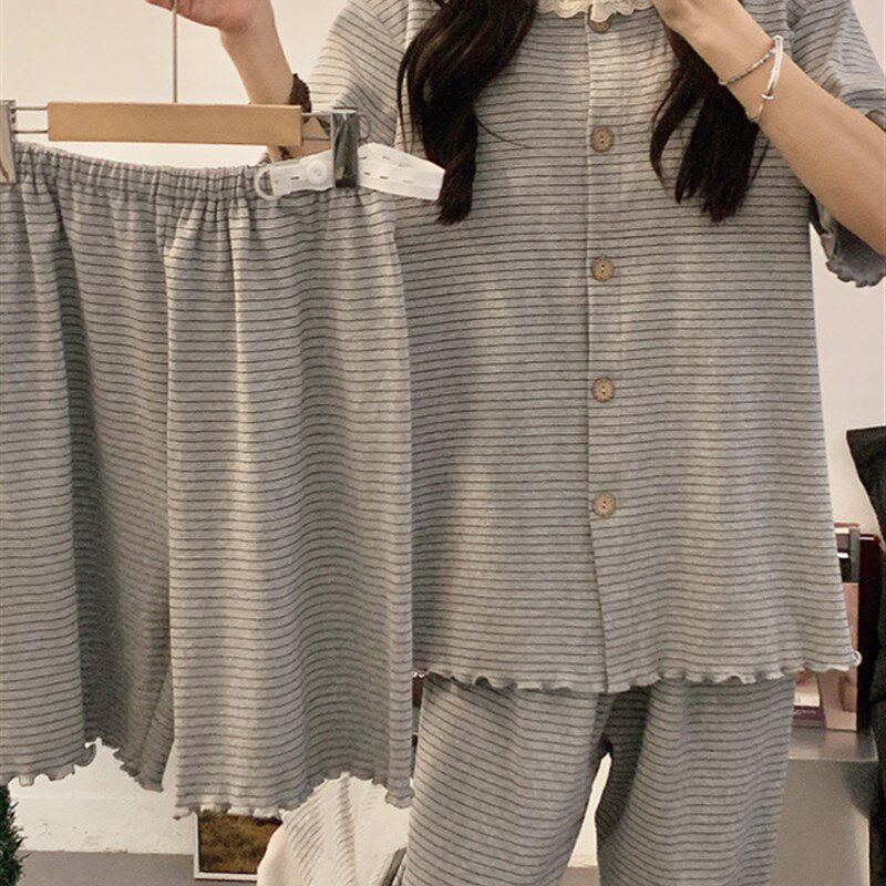 采购产品产后护胸服,夏季轻薄产后纯棉三件套,母乳喂养孕妇睡衣,