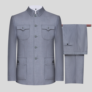 民国服装男老式中老年爷爷装70岁80岁高档中山装中山服套装春秋款