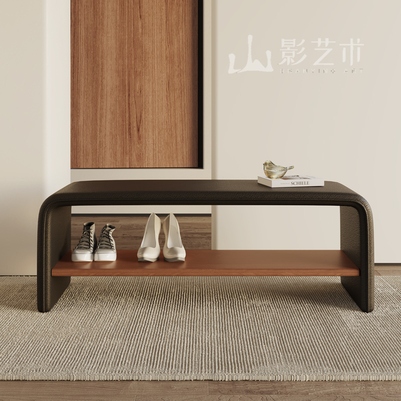 山影艺术实木玄关换鞋凳