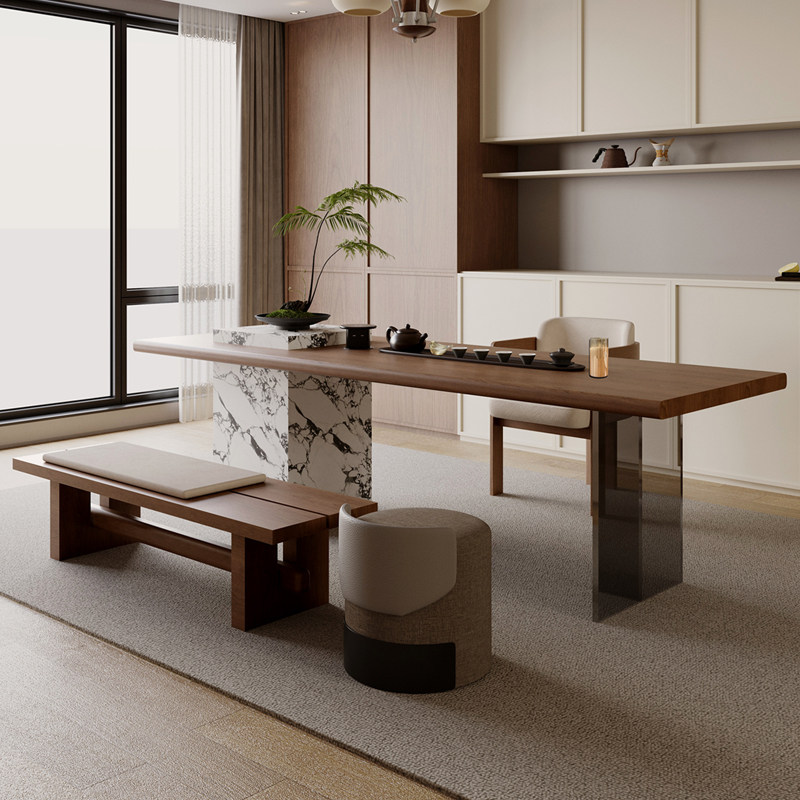 意式极简原木茶桌椅组合家用办公桌高端实木大板书桌餐桌2025新款
