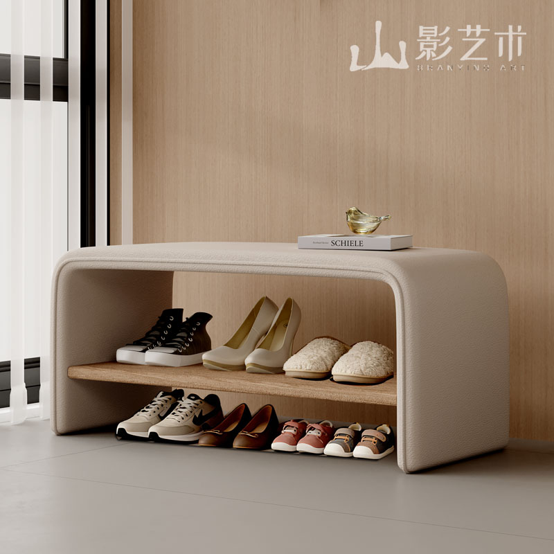 山影艺术换鞋凳入户门实木