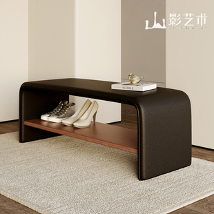 入户门口换鞋凳实木轻奢高级感穿鞋凳衣帽间长条凳中古家用床尾凳
