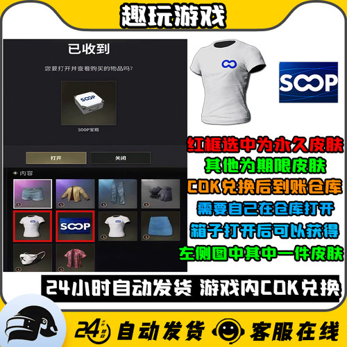 PUBG绝地求生SOOP宝箱吃鸡SOOPT恤联名铭牌名片CDK兑换码永久