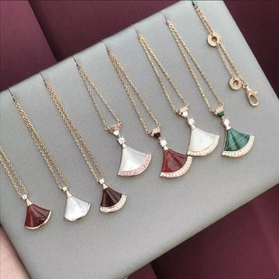 LXLR扇形小裙子项链女满钻999纯银轻奢小众贝母锁骨链大扇子吊坠