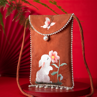 2022新款 刺绣手机包纯色单肩斜挎包大屏手机袋 洋气质感小包包时尚