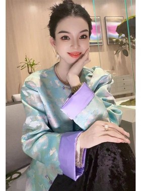 【倚栏听风 】新中式国风圆领盘扣上衣女外套63731园园