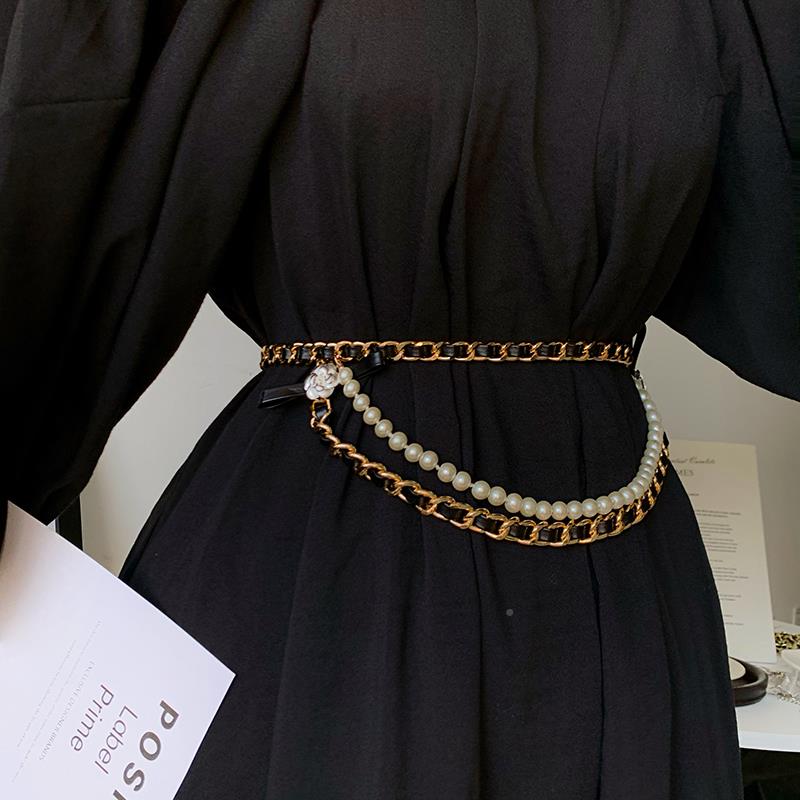 复古珍珠OXC链链女装饰潮连衣裙腰条带配西装2022腰新款配裙子链