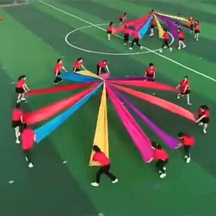 运动会氛围道具开幕式入场方w阵表演创意七彩长绸带丝带手拿红布