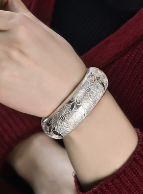 银手镯宽面2025年新款宽版时尚999纯银女年轻款手工个性定制