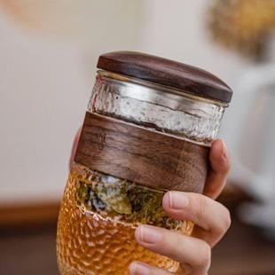玻璃杯茶水分离杯过滤泡茶杯日式 班意 锤纹功夫杯子办公家用水杯