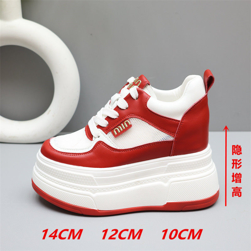 14cm内增高女鞋网面透气小白鞋女2025夏新款松糕厚底休闲网鞋12cm