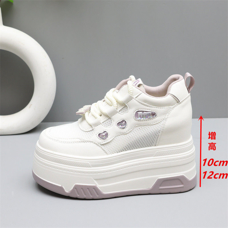12cm内增高小白鞋女2025新款夏季透气网面厚底小个子运动休闲板鞋