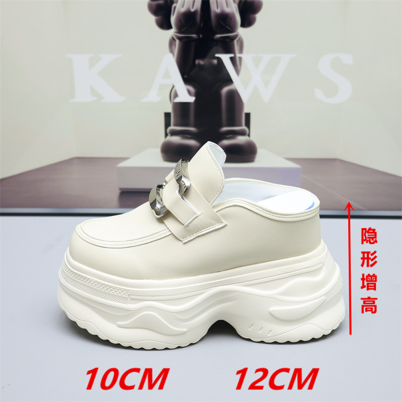 12cm厚底增高跟半拖鞋女夏外穿2025新款懒人一脚蹬包头凉拖鞋10cm